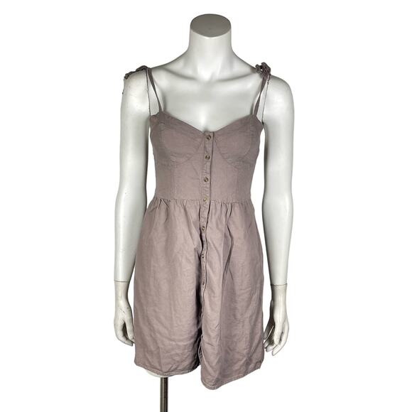Aerie Dress Women'sSmall Button Front Smocked Back Tie Straps Gray - Picture 1 of 5